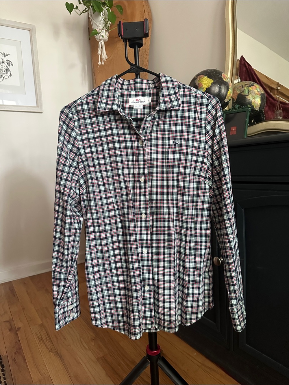 🫐 3/$25 DEAL • Women’s Plaid Button-Down Shirt - Black, White & Red
